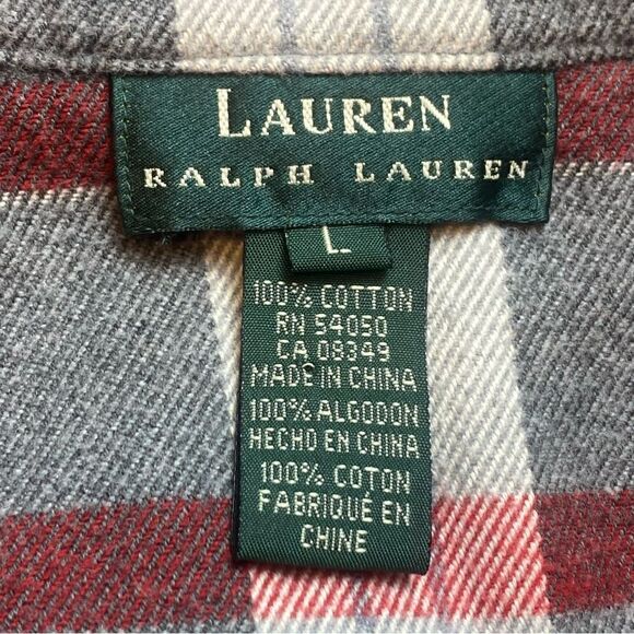 Lauren Ralph Lauren Red and Gray Plaid 1/4 Flannel Shirt Size Large - Picture 3 of 13